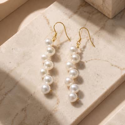 925 Sterling Silver Long Dangle Natural Freshwater Pearl Drop Hook Earrings 6-7mm detail 3