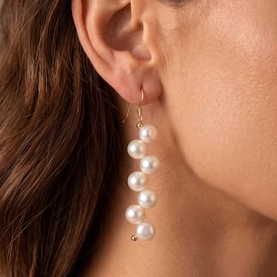 925 Sterling Silver Long Dangle Natural Freshwater Pearl Drop Hook Earrings 6-7mm detail 4