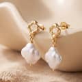 925 Sterling Silver Four Leaf Clover Irregular Natural Freshwater Pearl Drop Earrings 1