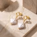 925 Sterling Silver Four Leaf Clover Irregular Natural Freshwater Pearl Drop Earrings 2