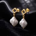 925 Sterling Silver Four Leaf Clover Irregular Natural Freshwater Pearl Drop Earrings 4