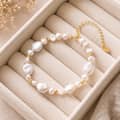 925 Sterling Silver Natural Freshwater Baroque Pearl Beaded Bracelet, 14K Gold Plated 1