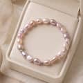 925 Sterling Silver Baroque Freshwater Pearl Bracelet, Irregular Pink Pearl Elastic Stretch 1