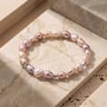 925 Sterling Silver Baroque Freshwater Pearl Bracelet, Irregular Pink Pearl Elastic Stretch 2