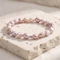 925 Sterling Silver Baroque Freshwater Pearl Bracelet, Irregular Pink Pearl Elastic Stretch 4