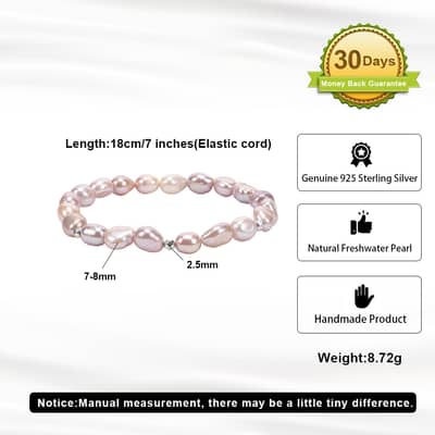 925 Sterling Silver Baroque Freshwater Pearl Bracelet, Irregular Pink Pearl Elastic Stretch detail 5