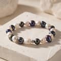 925 Sterling Silver Black White Freshwater Baroque Pearl Beaded Bracelet, 8-9mm Elastic Stretch 4