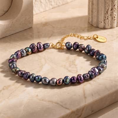 Natural Peacock Black Baroque Freshwater Pearl Bracelet, 925 Sterling Silver Daily Jewelry detail 4