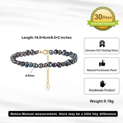 Natural Peacock Black Baroque Freshwater Pearl Bracelet, 925 Sterling Silver Daily Jewelry detail 5
