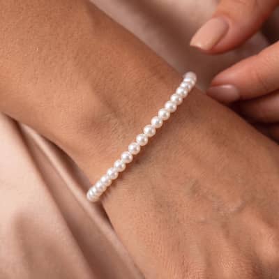 925 Sterling Silver 3.5-4mm Natural Freshwater Pearl Beaded Adjustable Bracelet detail 2