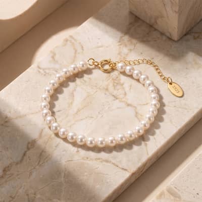 925 Sterling Silver 3.5-4mm Natural Freshwater Pearl Beaded Adjustable Bracelet detail 3