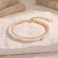Double Layer Natural Freshwater Pearl Bracelet, 925 Sterling Silver Paperclip Link Chain 2