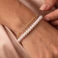 Double Layer Natural Freshwater Pearl Bracelet, 925 Sterling Silver Paperclip Link Chain 3