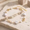 14K Gold Plated Baroque Natural Freshwater Pearl Hollow Clover Adjustable Chain Bracelet 2