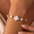 14K Gold Plated Baroque Natural Freshwater Pearl Hollow Clover Adjustable Chain Bracelet 3