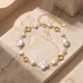 14K Gold Plated Baroque Natural Freshwater Pearl Hollow Clover Adjustable Chain Bracelet 4