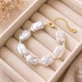 925 Sterling Silver Gold Plated Irregular Baroque Freshwater Pearl Adjustable Chain Bracelet 1