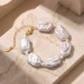 925 Sterling Silver Gold Plated Irregular Baroque Freshwater Pearl Adjustable Chain Bracelet 2
