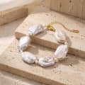 925 Sterling Silver Gold Plated Irregular Baroque Freshwater Pearl Adjustable Chain Bracelet 4