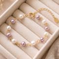 14K Gold Plated 925 Sterling Silver White Purple Freshwater Pearl Bracelet, 5-6mm Pearls Adjustable 1