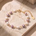 14K Gold Plated 925 Sterling Silver White Purple Freshwater Pearl Bracelet, 5-6mm Pearls Adjustable 2