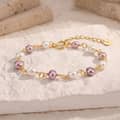 14K Gold Plated 925 Sterling Silver White Purple Freshwater Pearl Bracelet, 5-6mm Pearls Adjustable 4