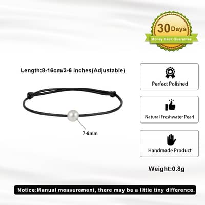 7-8mm Natural Freshwater Single Pearl Black Wax Rope Adjustable Minimalist Wrist Bracelet detail 6