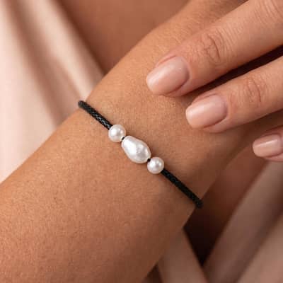 Adjustable Black Braided Rope Natural Freshwater Pearl Bracelet, Minimalist Casual Daily Wear detail 2