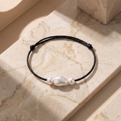 Adjustable Black Braided Rope Natural Freshwater Pearl Bracelet, Minimalist Casual Daily Wear detail 3