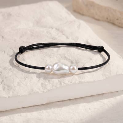 Adjustable Black Braided Rope Natural Freshwater Pearl Bracelet, Minimalist Casual Daily Wear detail 4