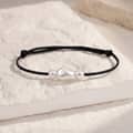 Adjustable Black Braided Rope Natural Freshwater Pearl Bracelet, Minimalist Casual Daily Wear 4