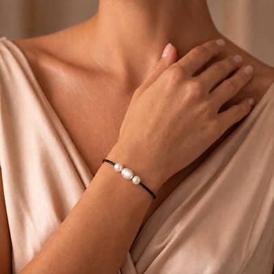 Adjustable Black Braided Rope Natural Freshwater Pearl Bracelet, Minimalist Casual Daily Wear detail 5