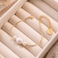 925 Sterling Silver 14K Gold Plated Baroque Freshwater Pearl Bamboo Chain Adjustable Bracelet 1