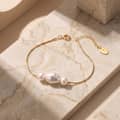 925 Sterling Silver 14K Gold Plated Baroque Freshwater Pearl Bamboo Chain Adjustable Bracelet 4