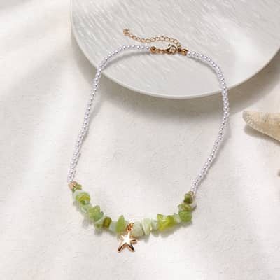 Fashion Mini Pearl Chain With Ocean Starfish Dolphin Shell Pendant Necklace Dainty Summer Vacation Natural Chip Stone Jewelry detail 5
