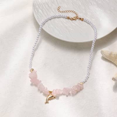 Fashion Mini Pearl Chain With Ocean Starfish Dolphin Shell Pendant Necklace Dainty Summer Vacation Natural Chip Stone Jewelry detail 6