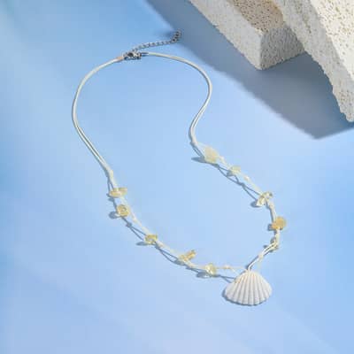 Dainty Hand Knotted Wax Cord Crystal Chip Choker with Scallop Shell Pendant, Waterproof Ocean Sealife Necklace detail 2