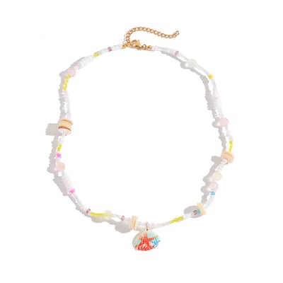 Cute Seed Bead Acrylic Seashell Chips Choker Kawaii No Rust Stainless Steel Tropical Vacation Dainty Beaded Shell Necklace detail 4