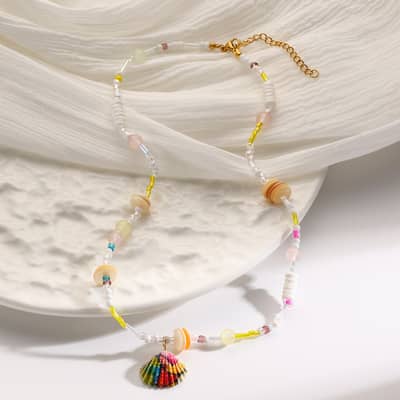 Cute Seed Bead Acrylic Seashell Chips Choker Kawaii No Rust Stainless Steel Tropical Vacation Dainty Beaded Shell Necklace detail 5