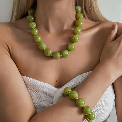 Bohemian Multicolor Acrylic Beaded Necklace, Stainless Steel Chain Chunky Statement detail 2