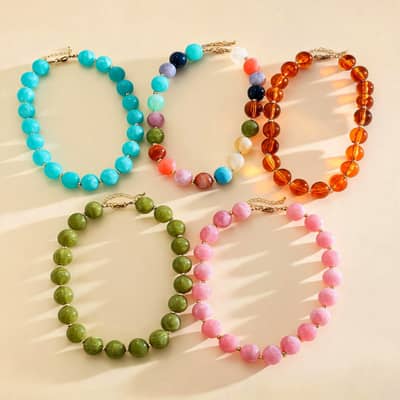 Bohemian Multicolor Acrylic Beaded Necklace, Stainless Steel Chain Chunky Statement detail 3
