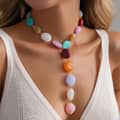 Bohemian Irregular Acrylic Bead Y Drop Necklace, Stainless Steel Colorful Chunky Statement 1