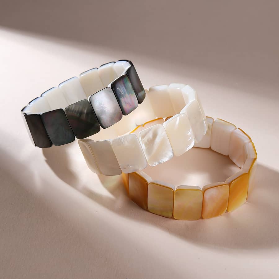 Rectangle Natural Shell Elastic Bracelet Multicolor Mother of Pearl Shell Bangle Daily Wear - main