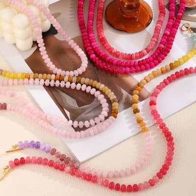 Bohemian Natural Stone Beaded Choker Necklace, Gold Toggle Clasp Summer Beach Vacation detail 4