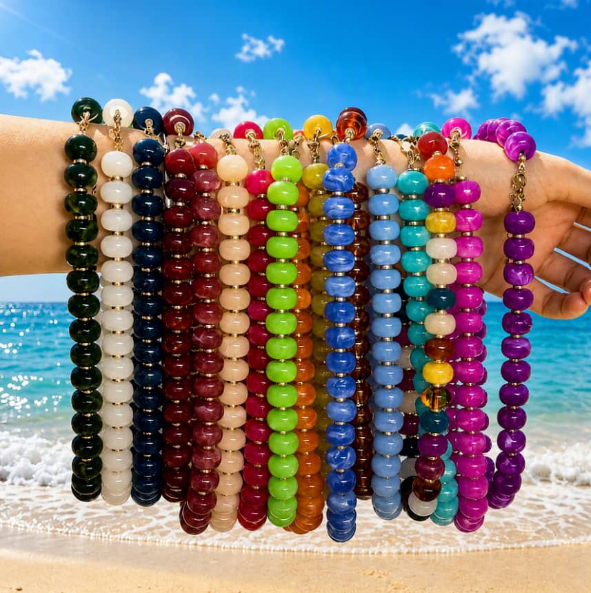 Non-Fading Acrylic Bead Necklace, Colorful Bohemian Layered PVD - main