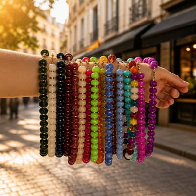 Non-Fading Acrylic Bead Necklace, Colorful Bohemian Layered PVD detail 2