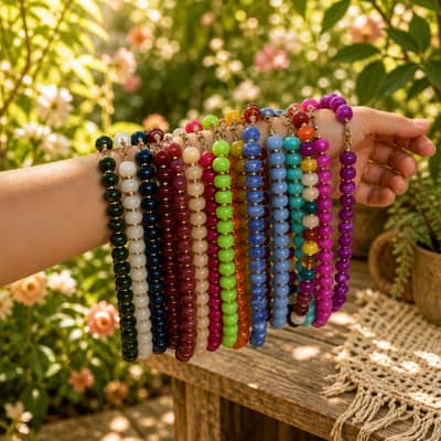 Non-Fading Acrylic Bead Necklace, Colorful Bohemian Layered PVD detail 3