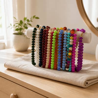 Non-Fading Acrylic Bead Necklace, Colorful Bohemian Layered PVD detail 4
