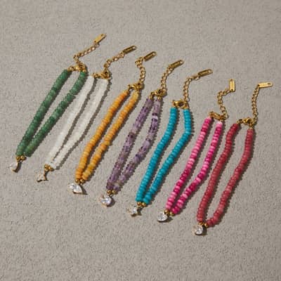 INS Style Natural Stone Beaded Bracelet Zircon Charm Waterproof Stainless Steel Bracelet Party Gift detail 5
