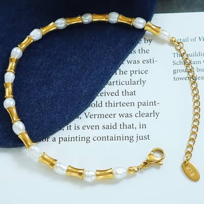 Retro Freshwater Pearl Splicing Bracelet Necklace Set Waterproof Stainless Steel Beads Party Gift detail 4